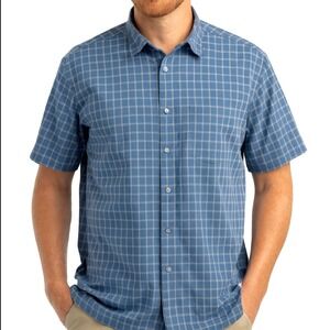 REI Hiking Shirt Men's‎ XL Blue Check Plaid Cotton Short Sleeve Button Up READ
